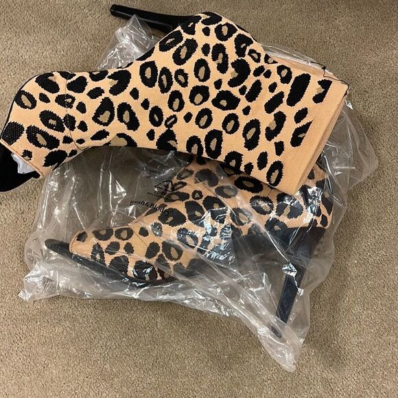 Inc open toe Leopard Heeled Sock Boot Mocha Mousse size 8 M retail$119 - Picture 4 of 10